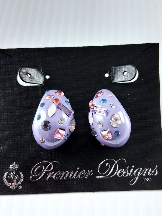 Premier Designs Lilac Purple Rhinestone Bauble Chunky Hoop Earrings Jewelry - Picture 1 of 3